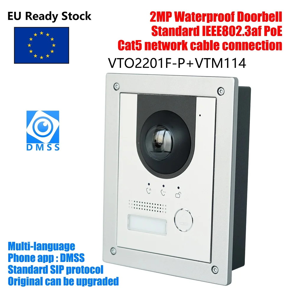 

DH Multi-language VTO2201F-P Replaces VTO2202F-P-S2 PoE IP Metal Villa doorbell ,Door Phone,IP Video Intercom, call to phone app