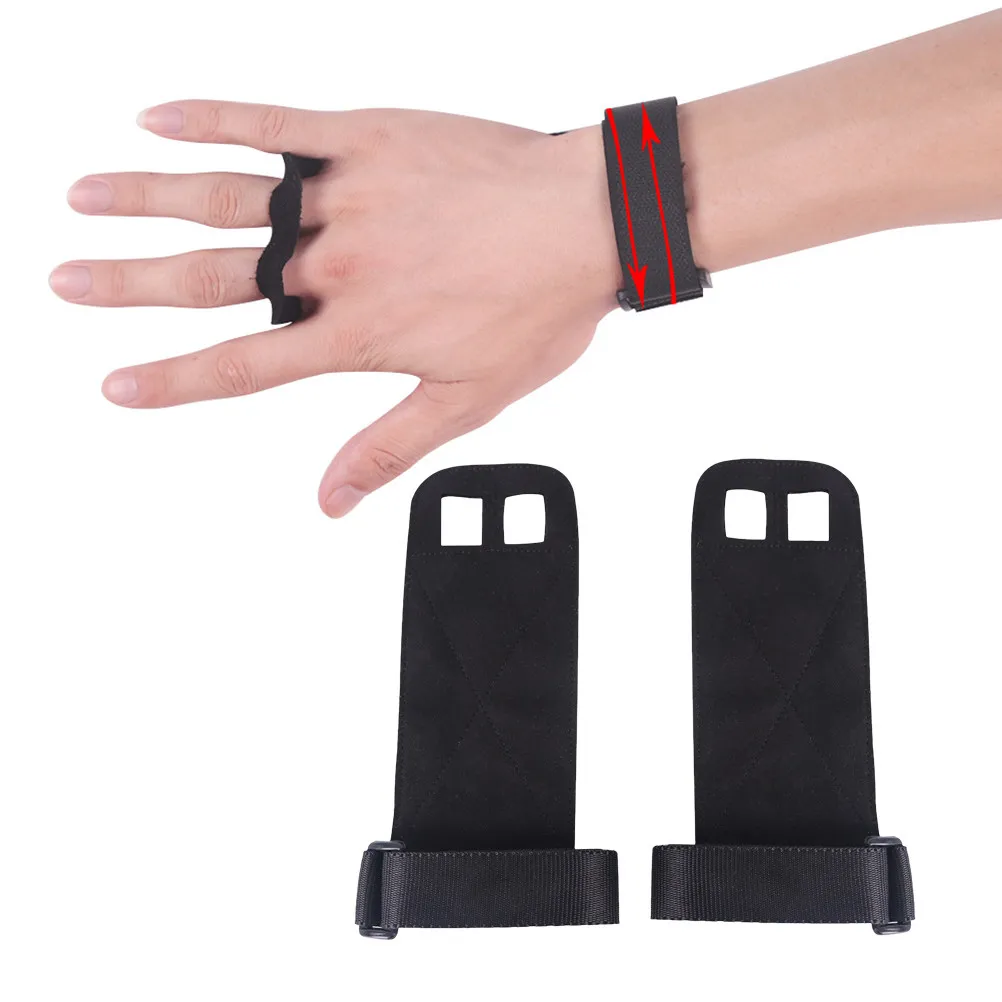 

A Pair of Black Fitness Gloves Durable Wristband Grip Belt Wrist Support Hand Brace for Pull-Up