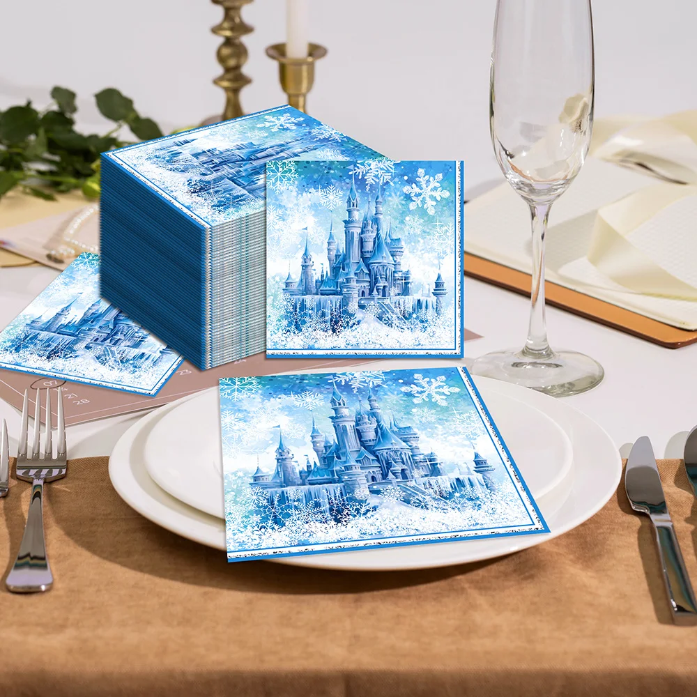 20Pcs Ice Castle Snowflake Paper Napkins Frozen Theme Disposable Napkin Girls Birthday Party Table Decor Winter Party Supplies view 5