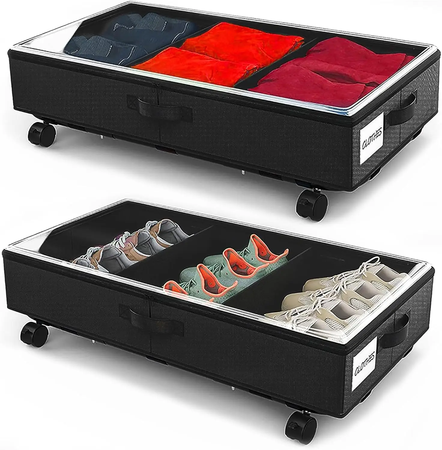 

Набор из 2-х контейнеров для хранения под кроватью на колесиках, с прозрачным окном и фиксирующимися роликами для организации дома