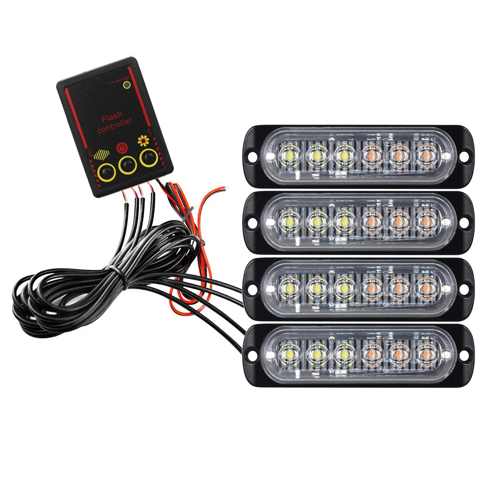 자동차 전면 그릴 조명 12V 24V 경찰 LED 비상 스트로브 경고등 소방관 플래시 비콘 노란색 흰색 신호 램프