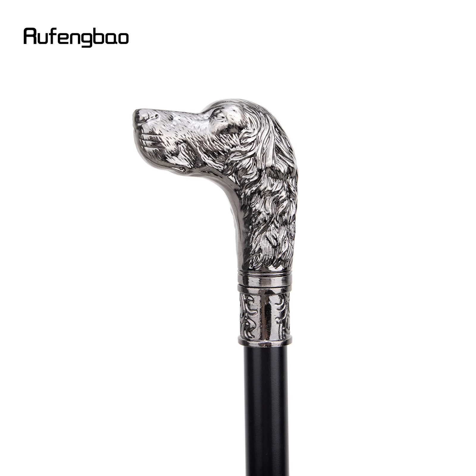 Sliver Loyal Dog Head Walking Cane Fashion Decorative Walking Stick Gentleman Elegant Cosplay Cane Knob Crosier 93cm