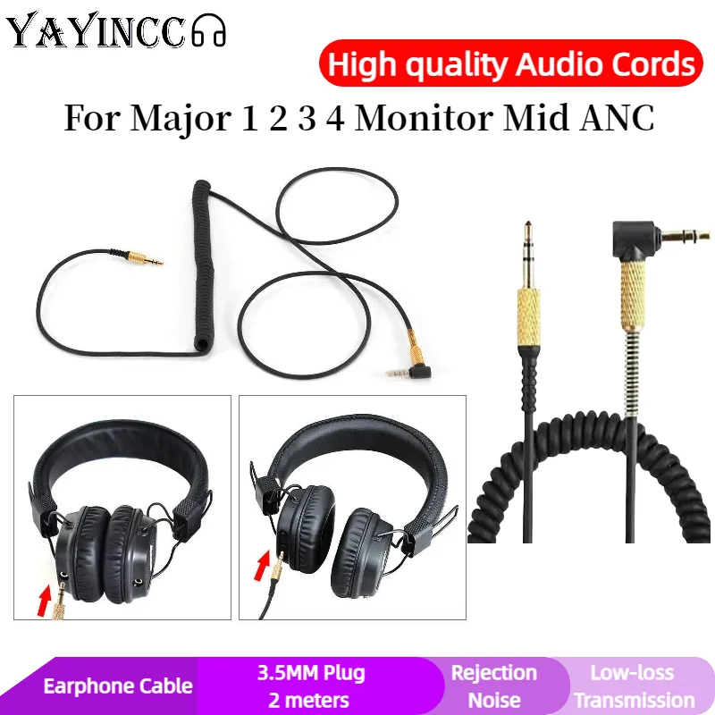 

Replacement Spring Cable Cord Line for Marshall Major II 2 Monitor Bluetooth Headphones without Microphone with Single B