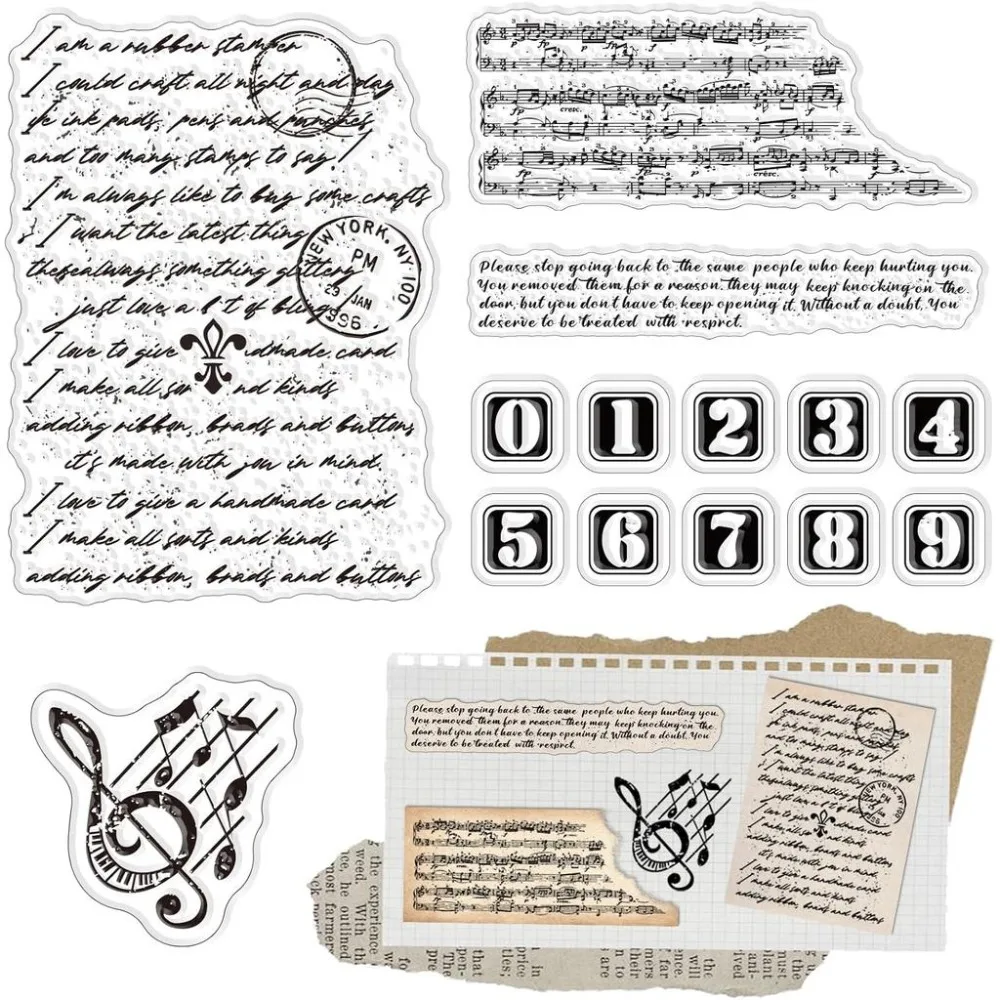 1Sheet Music Note Staff Text Numbers Clear Rubber Stamp Vintage Transparent Seals Stamp