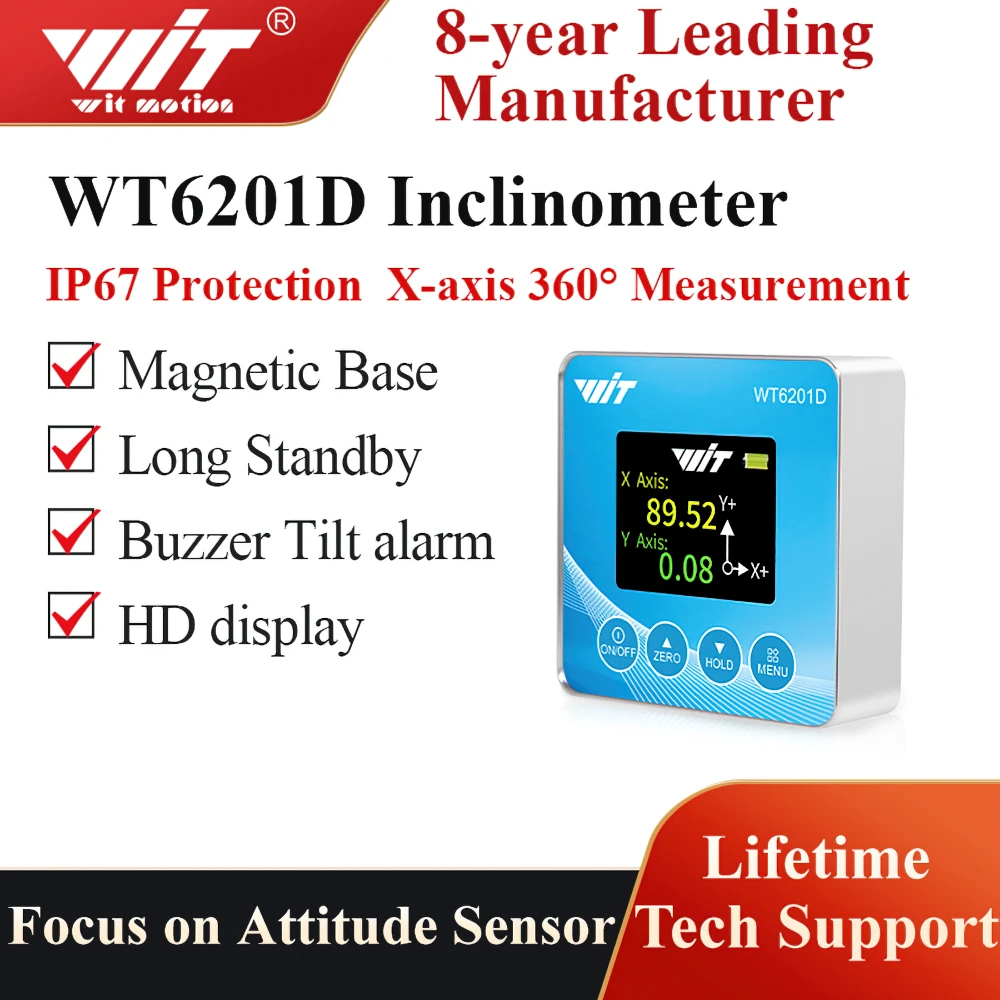 WITMOTION  WT6201D high-precision digital display inclinometer with magnetic waterproof angle ruler small volume IP67 waterproof