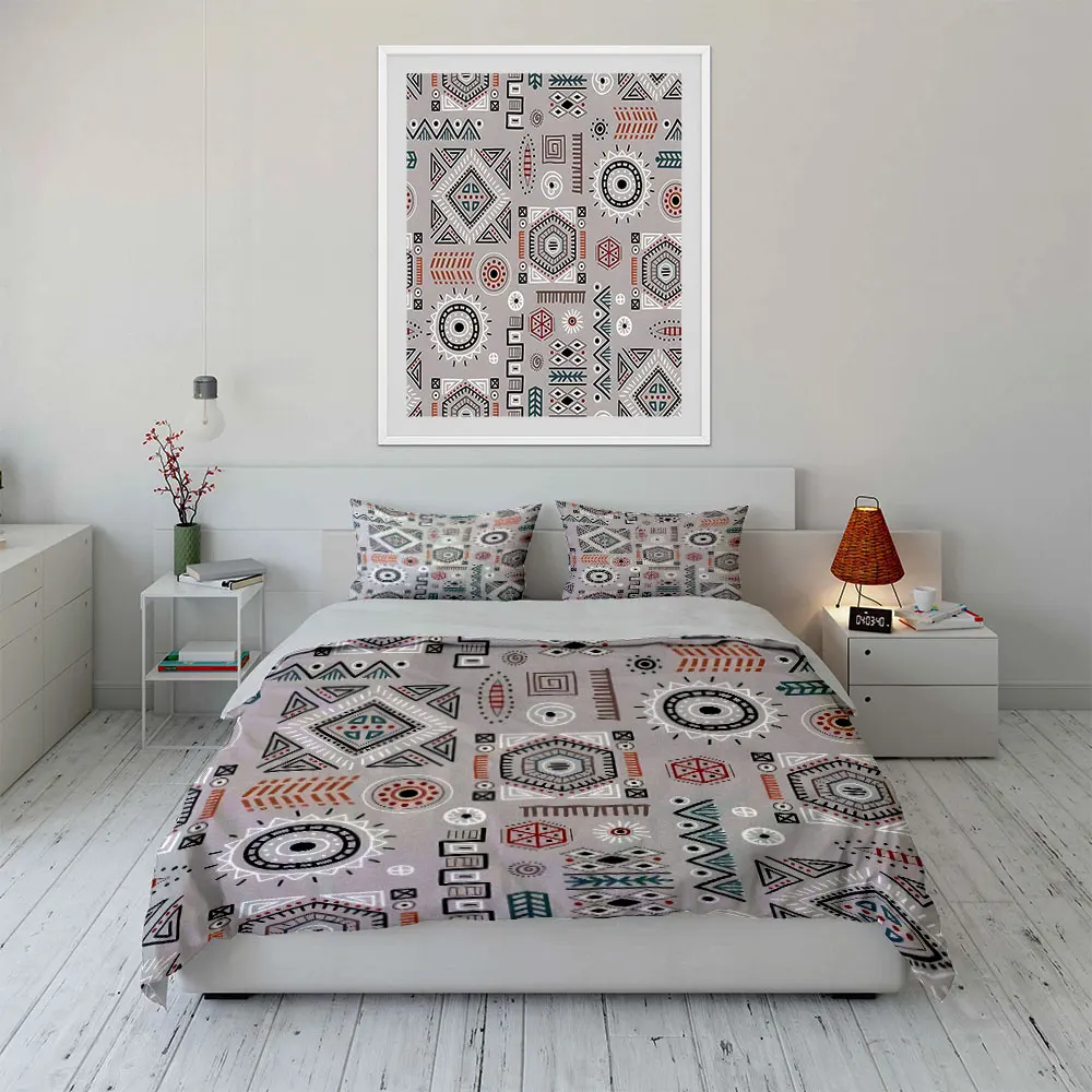 Geometric Patterns with Tribal Style Bedding Set for Kids Luxury Gift 3pcs Digital Print Comforter Set Soft Comfortable