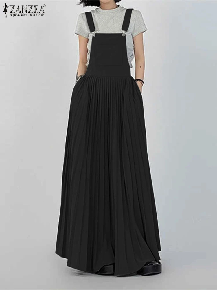 ZANZEA 2025 vestido plisado para mujer, ropa de calle, Vestidos de tirantes sin mangas de verano, Vestidos generales informales plisados con estilo