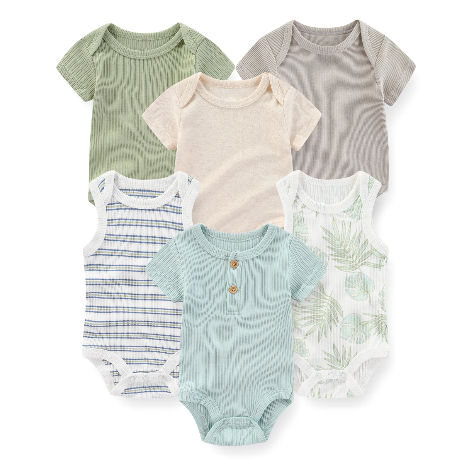 Fashion 6-Piece Cute Baby Bodysuits 100%Cotton Newborn Boy Girl Onesies Short Sleeve Infant Clothes