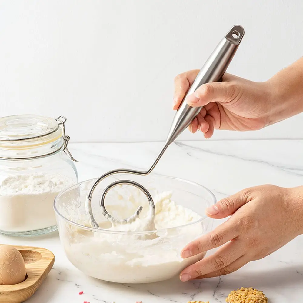 Durable 304 Stainless Steel Flour Whisk Manual Dough Mixer Kitchen Tool Baking Accessory For Cream Beating Egg Mixing