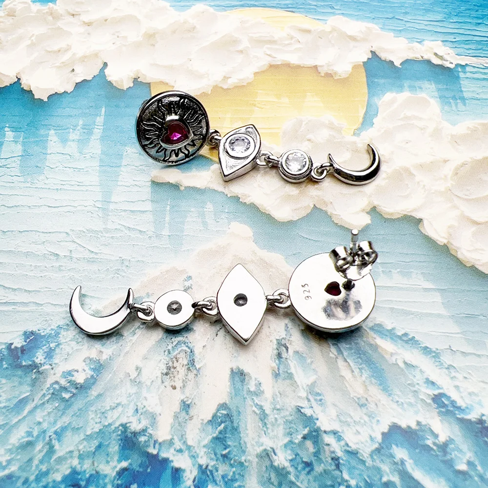 Eye Moon Sun Heart Lucky Earrings Talismans Jewelry For Women Bohemia Gift In Sterling Silver 925