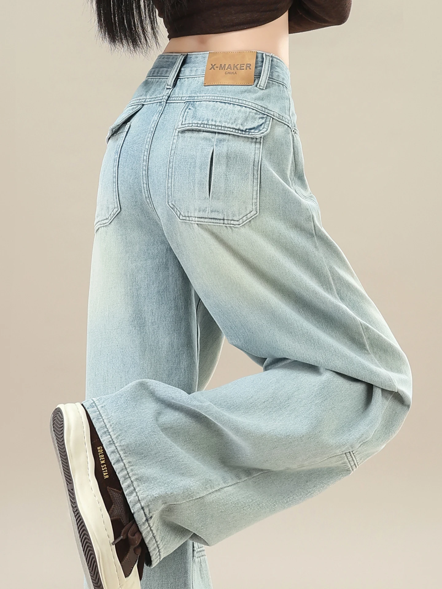 

Американские ретро-джинсы с широкими штанинами для женщин, зимние, утепленные, в пол, свободные, стройнящие, маленький размер, брюки-кюлоты