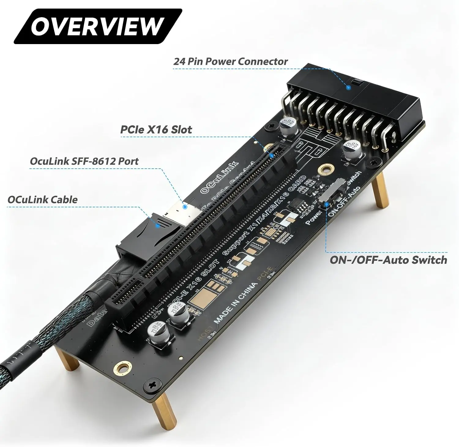 OCuLink PCIe 4.0 X4 64Gbps SFF-8612 to PCIe X16 Adapter EGPU Dock with SFF-8611 Cable for Mini PC NUC External GPU Expansion