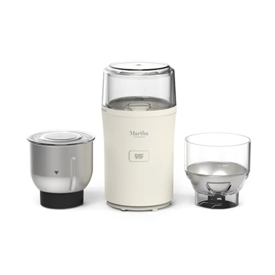 

Martha Stewart Electric Coffee and Spice Grinder, Dual 2.5oz Removable Bowls, Storage Lids, Stainless Steel Blades, One Touch P