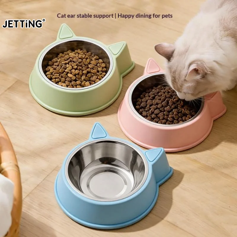 Cute Cat Ear Pet Bowl Removable Stainless Steel Liner Non Slip Base Pet Dogs Cats Feeders For Cats Small Dogs Daily Use