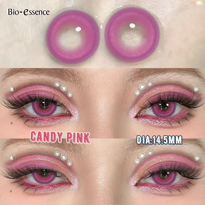 Bio-essence rosa farbige Kontaktlinsen mit Myopie, jährliches rotes Colorcon, Cosplay, Kosmetik, Make-up, Schüler, bunte Linse für Augen