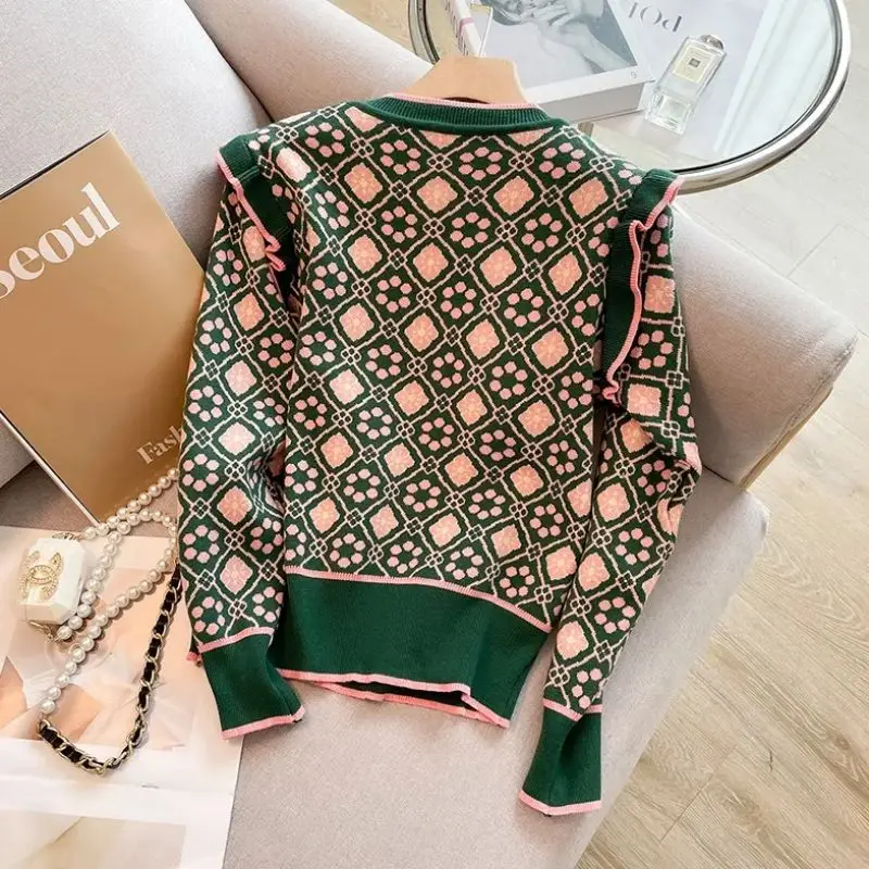 Haft Cat Vintage akrylowa dzianina O-Neck sweter z długim rękawem sweter damski swetry damskie topy odzież damska moda