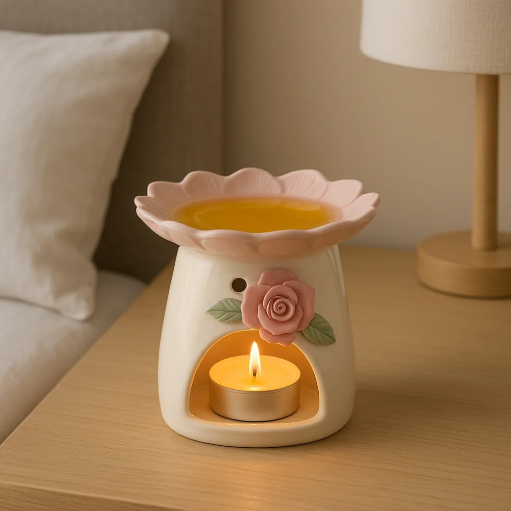 

Ceramic Flower Aromatherapy Stove Eco-Friendly Handmade Essential Oil Diffuser Heat Resistant Candle Stove Yoga Room