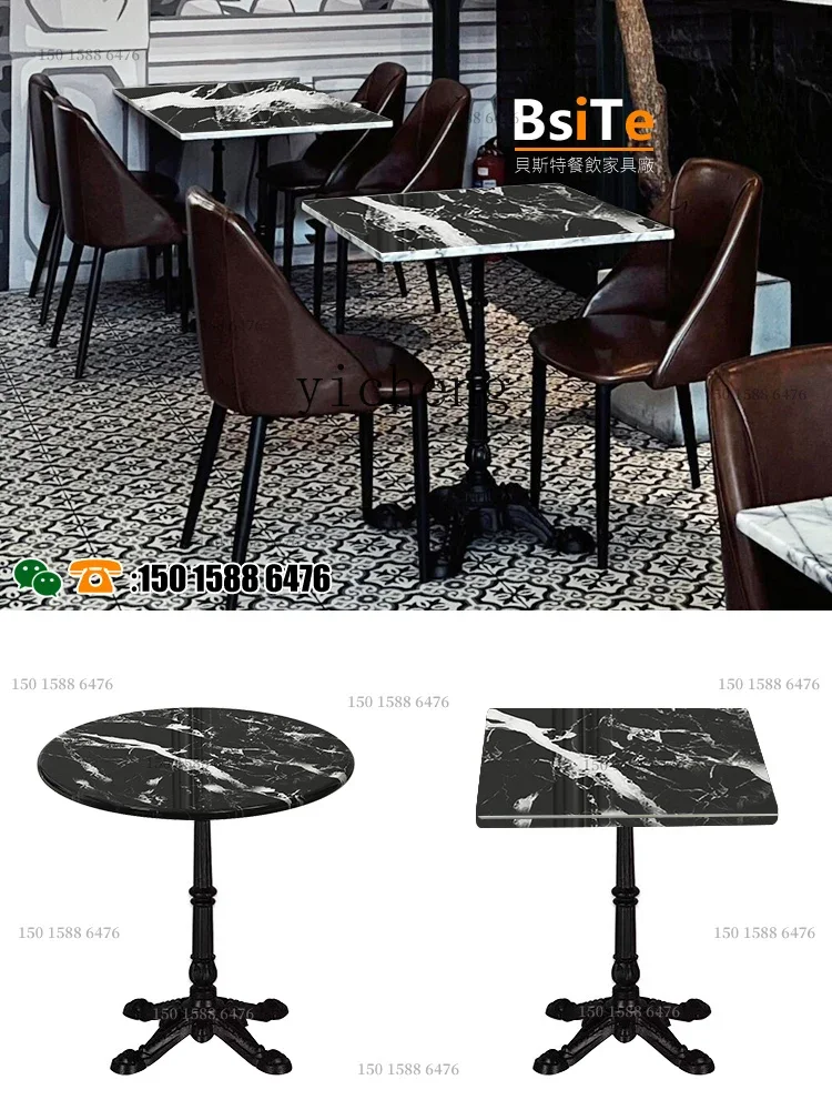 ZZk Coffee Shop Table and Chair Solid Wood Stone Plate round Table Milk Tea Dessert Shop Square Marble Table