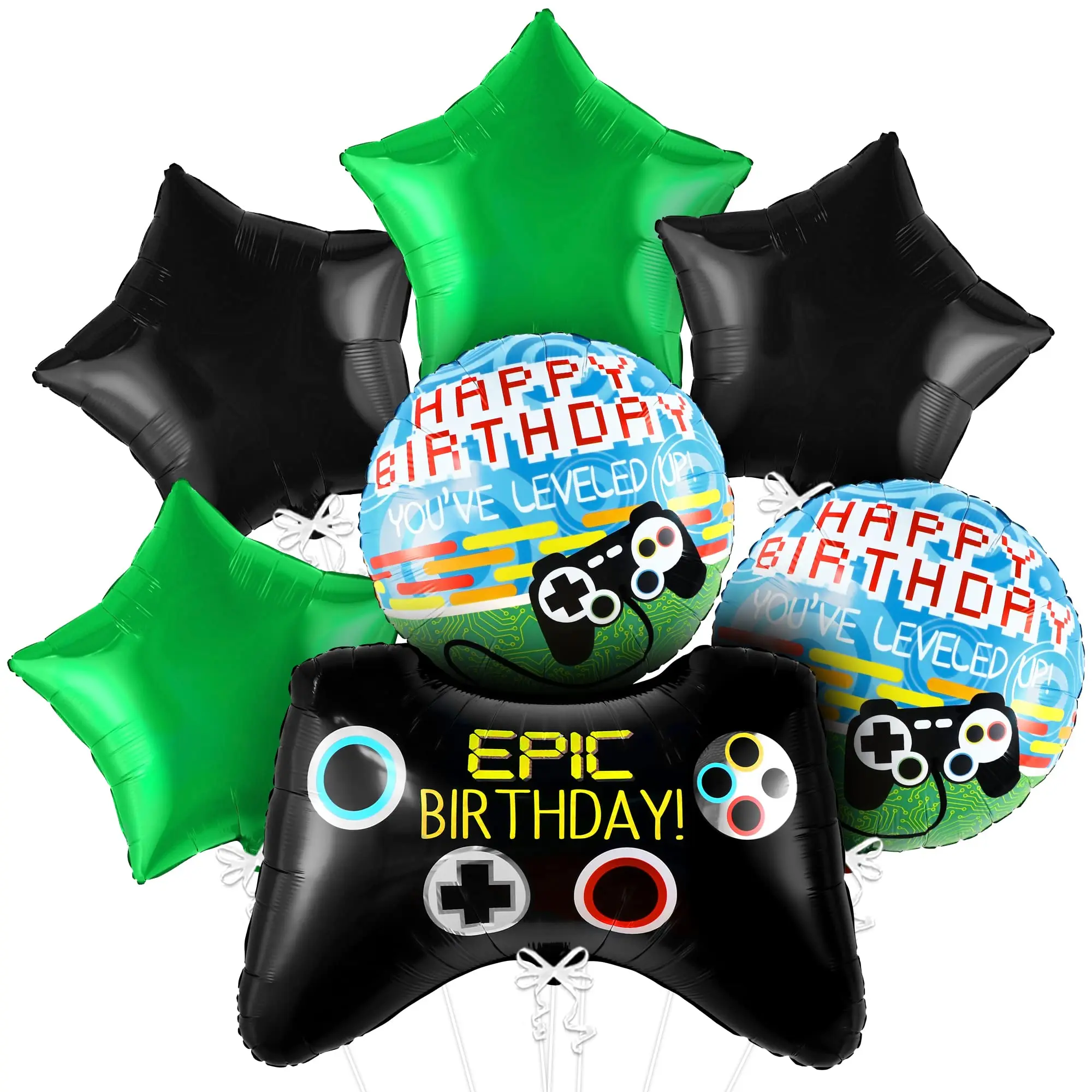 7-teiliges Videospiel-Mylar-Luftballons-Set, Videospiel-Spieler, Geburtstagsparty-Dekorationen, aufblasbar, mit Helium für wiederholte Verwendung