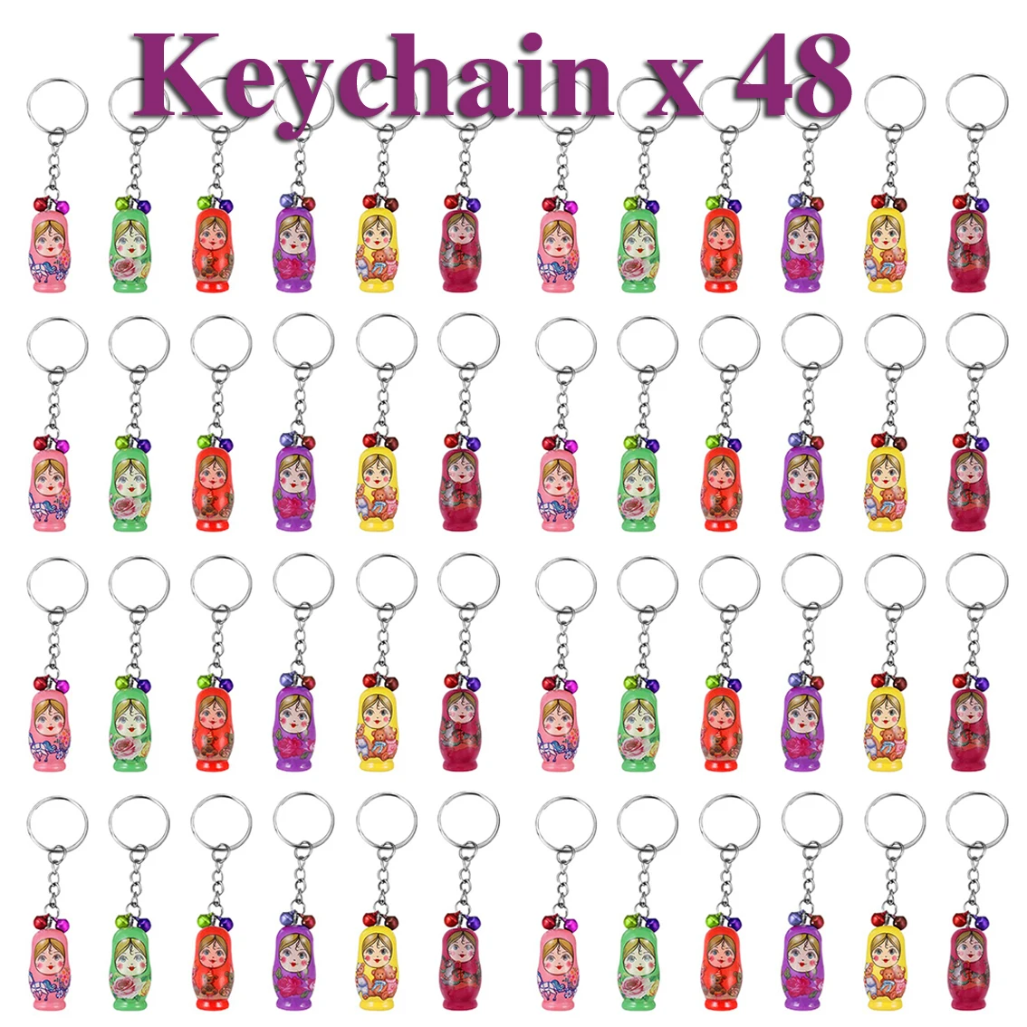 

48Pcs Wood Nesting Doll Keychain Pendant Ornament Matryoshka Russian Stacking Doll Ornaments Keyring for Handbag Purse