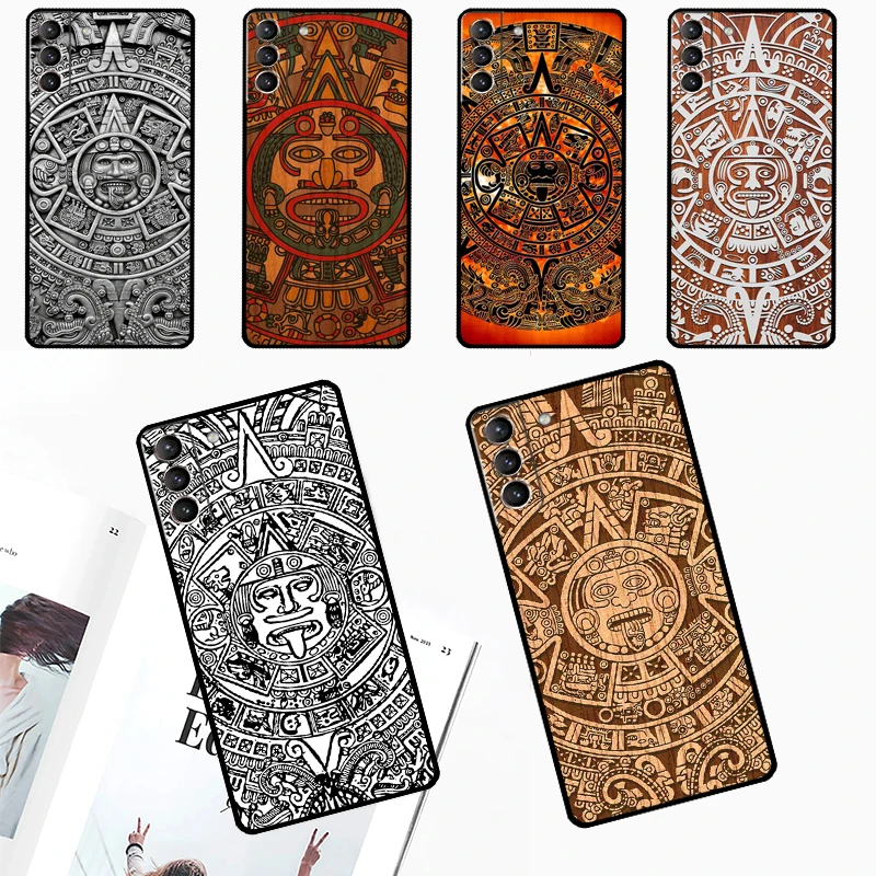 Mayan Calendar Wood Pattern Phone Case For Samsung Galaxy S24 Ultra S22 Plus S20 S21 S23 FE Note 20 10 S8 S9 S10 Cover