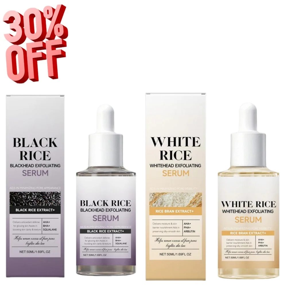 

Отшелушивающая сыворотка Black Rice & White 50 мл — AHA/BHA+Squalane, минимизирует поры, осветляет увлажняет и контролирует масло