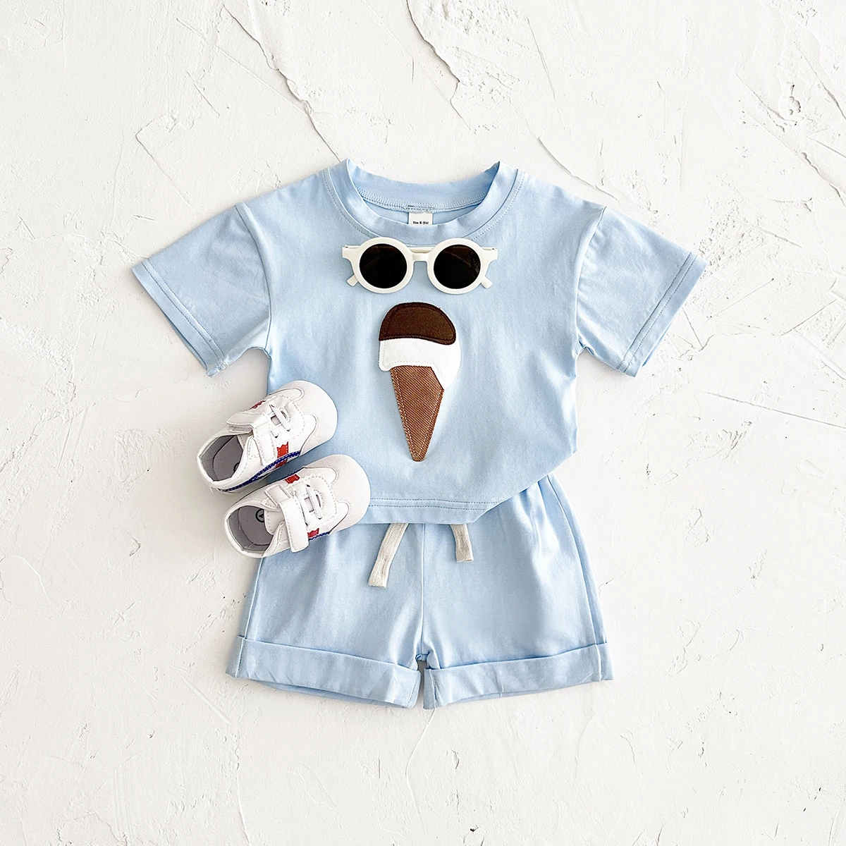 Newborn 2PCS Summer Baby Clothes Infant Toddler Set Ice Cream Print Round Neck T-shirt+Sports Shorts Boys Girls Outfit Set 0-3Y