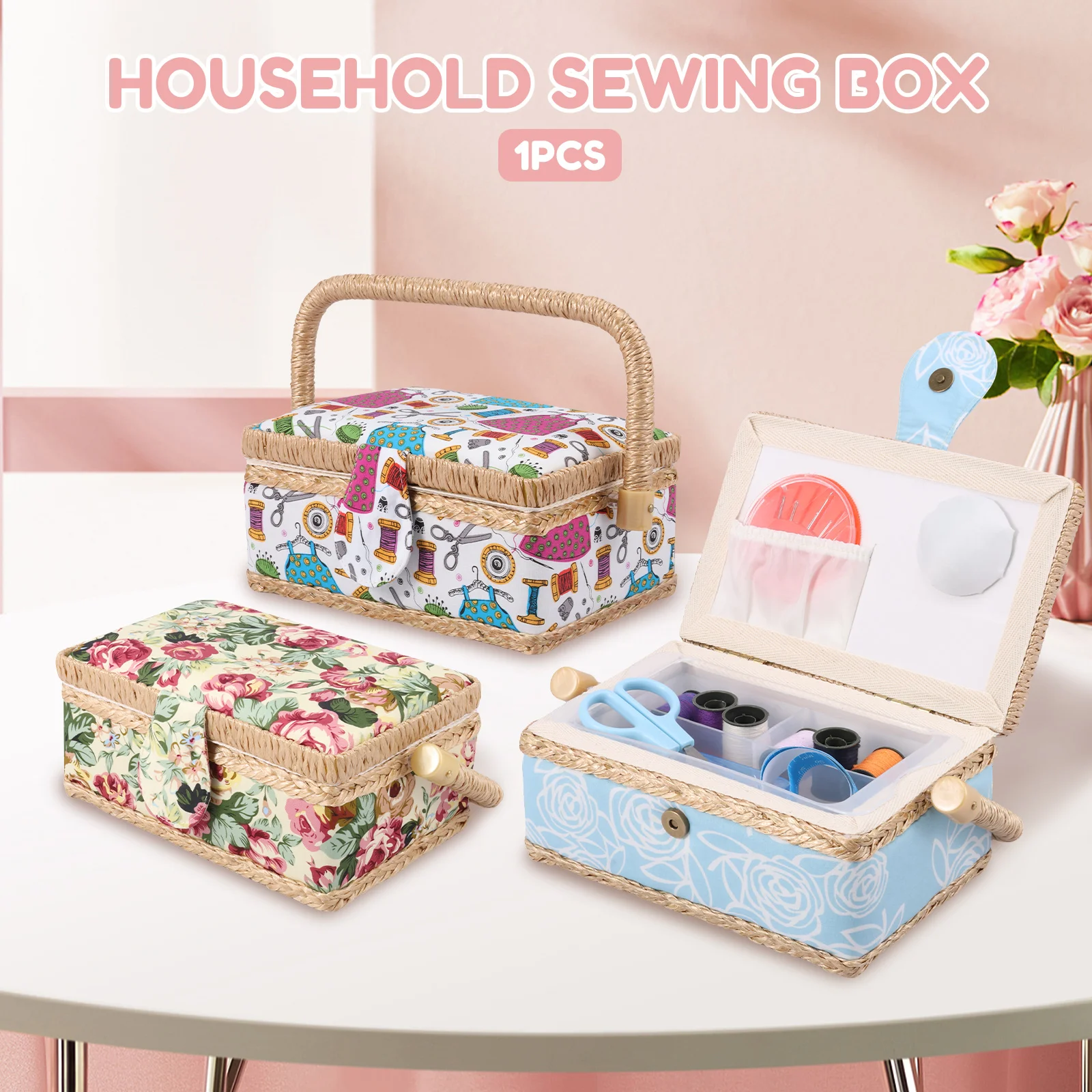 

Sewing Kit Storage Box Sturdy Dust Proof Sewing Organizer Basket PortableKnitting Needles Storage Bag For Sewing Accessories