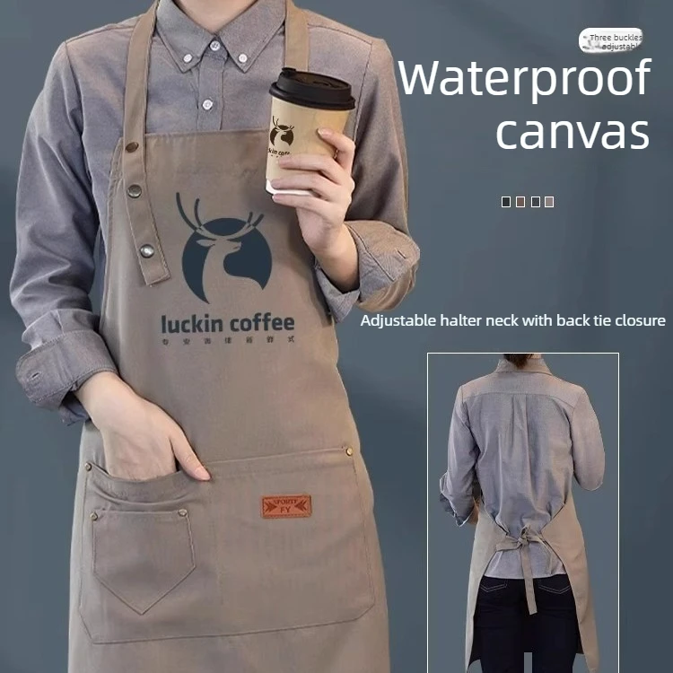 

Coffee shop, milk tea shop, canvas waterproof apron for men's dining, new waist hugging work clothes for women