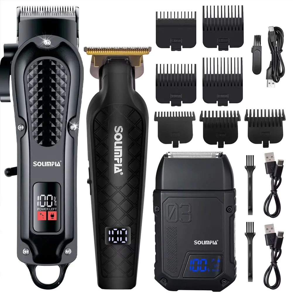 SOLIMPIA 3-teiliges Haarschneide- und Pflegeset für Männer, Trimmer, Rasierer, Nass- und Trocken-Haarschneidewerkzeuge für einen ordentlichen und gepflegten Look