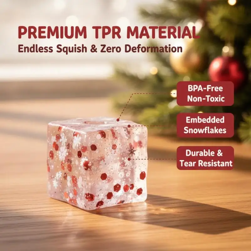 Christmas Squeezable Slow Rebound Soft TPR Fidget Embedded Snowflake Glitter And Bubble Design Anti-Anxiety Adults