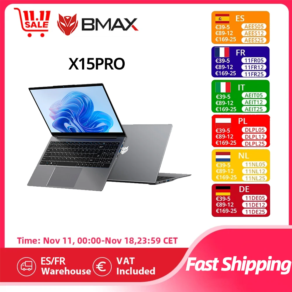 BMAX 15.6 X15 Pro 16GB RAM 512GB SSD Intel N95 CPU Windows 11 Notebook 1920*1080 Dual Wifi USB PC laptop DDR4