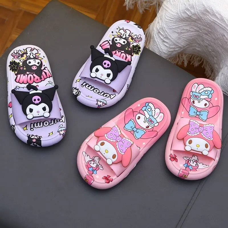 

Sanrios Children Cartoon Slippers Kuromi Fashion Sandals Student New Style Girls Slip Fit Home Outdoor Sandals Summer Anti Odor