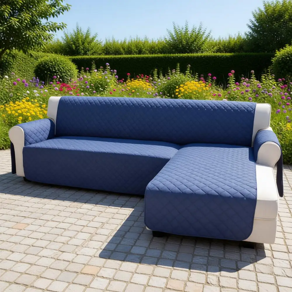 

Reversible Chaise Lounge Cover for Easy-Going Slipcovers and L-Shape Sectional Sofas - Pet-Proof Furniture Protector (Large, Nav