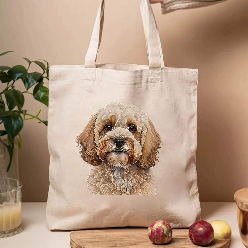 Super Cute Cockapoo Dog Print Tote Bags Dog Lovers Shopping Bag Large Capacity Canvas  Book Lover Gift Female Elegant Lovely Bag