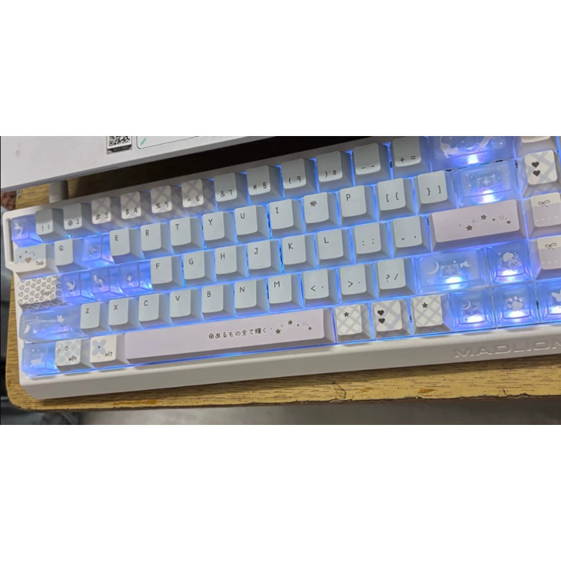 Meow Utopia PC Fog Transparent Keycaps OEM Profile Blue Purple Clear Supplement Keycap Set 26 Keys MX Switch Mechanical Keyboard