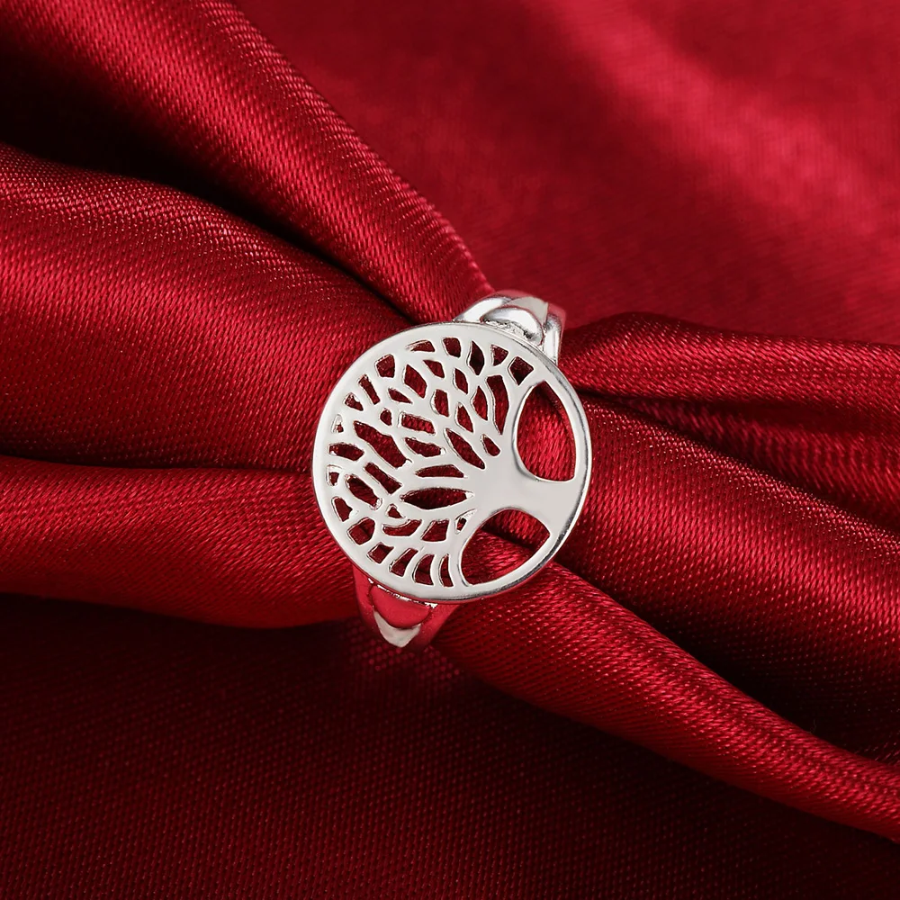 Women's 925 Sterling Silver Tree Ring Necklace & Earrings Set