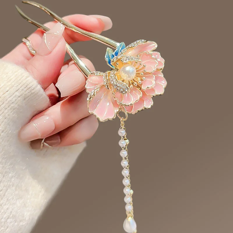 Tassel Hanfu Hair Chopsticks Headpieces U Shape Pearl Flower Hair Fork Hairpin Hair Accessories Chinese Style Hair Stick Party view 6