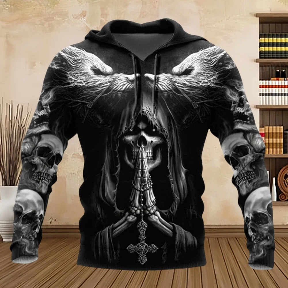 Men\'s Hoodies Halloween Horror Skull Sweatshirt Man Casual Long Sleeve Oversized Hoodie Fall Hip Hop Streetwear Men Clothing