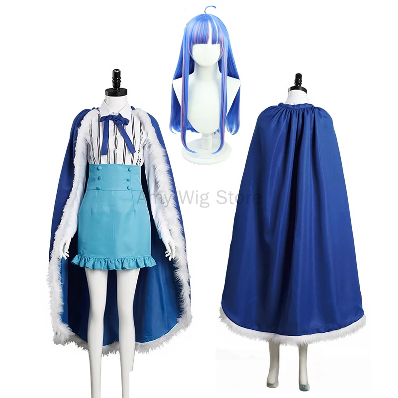 Anime Ultima fantasia cosplay com peruca para mulheres, roupas cosplay, vestido com capa para o Halloween, terno de carnaval, uniforme azul longo para meninas