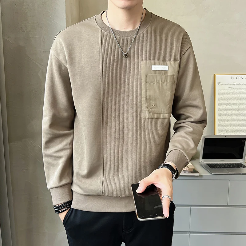 

Men White Hoodies Korean Fashion O Neck Tshirts Man Loose Long Sleeve Casual Top Pullover Streetwear Vintage Couple Sweatshirt