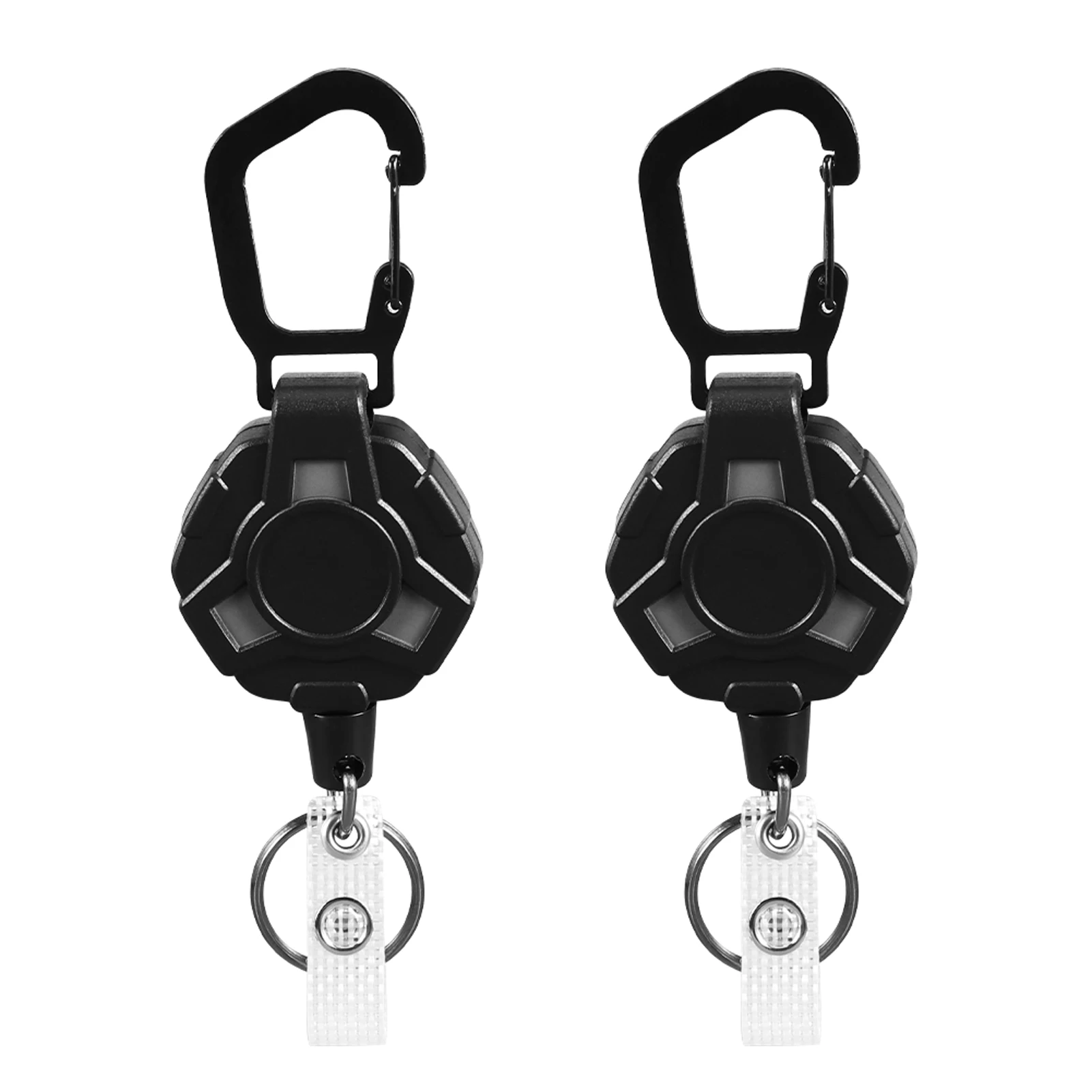 2pcs Carabiner Extendable Retractable Keychain Heavy Duty Belt With ID Holder Camping Hiking Multifunctional Flashlight