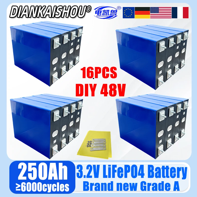 

Grade A 3.2V 250Ah LiFePO4 Battery Lithium iron phosphate For 4s 12v 24v Inverter Campers Golf Cart Off-Road Grade A TAX FREE