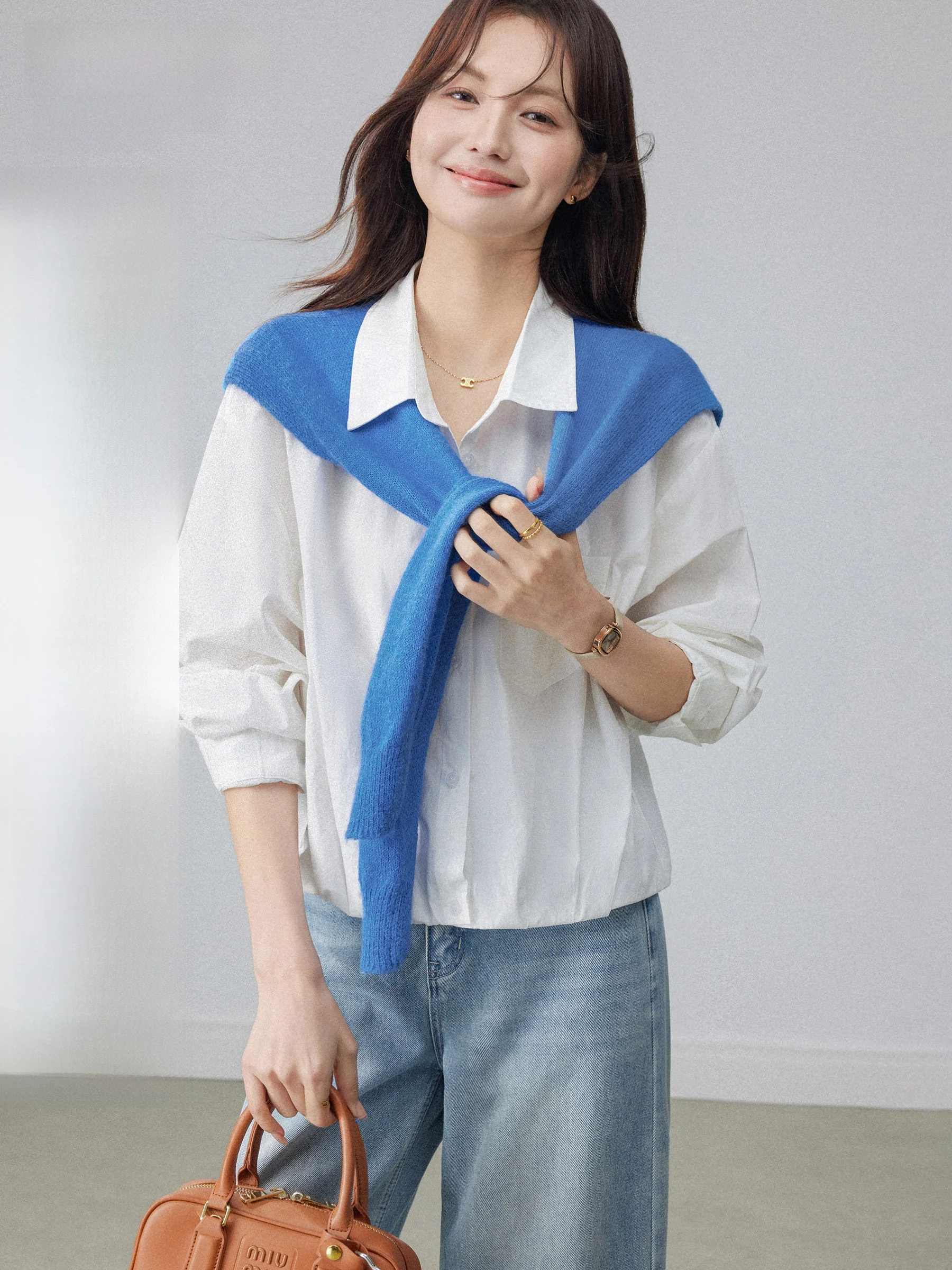 

White Long Sve irt Women's Spring Loose Feelings Combination Two-Piece Set Top Casual Sle Other Material Skin-Friendly...