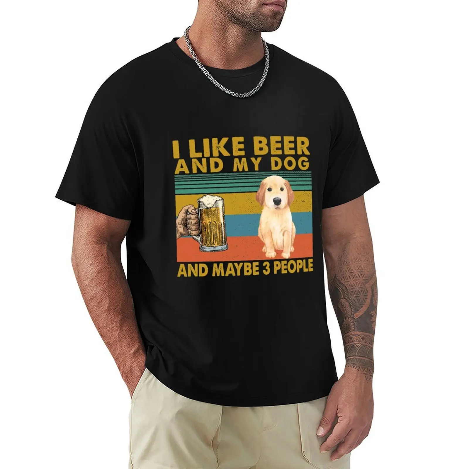 

I Like Beer & My Dogs & Maybe 3 People Funny Hunter Drinker T-Shirt cotton man t-shirts blue archive men t shirts