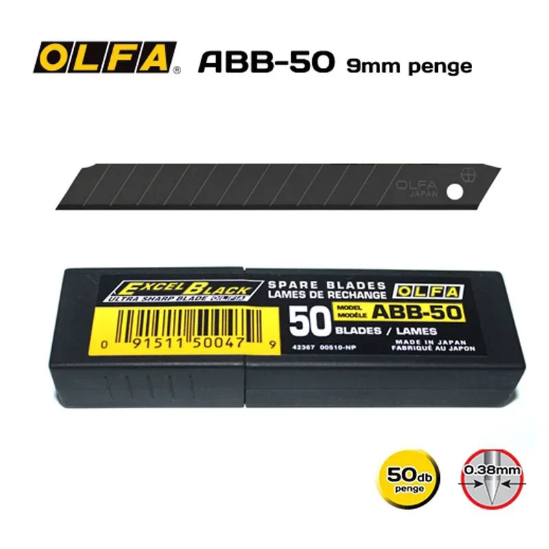 OLFA ABB-50 Spare Blades 9mm Black Snap-Off Ultra-Sharp Blade for Ltd-04 Knife 144B Cutter Wallpaper Decals Crafts 50PCS