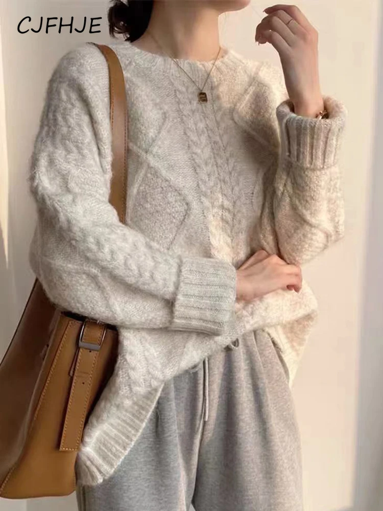 CJFHJE Lamb Sweater Women New Autumn Winter Long Sleeve Loose Fashion Casual Knitted Tops Female Y2K O Neck Oversized Pullovers