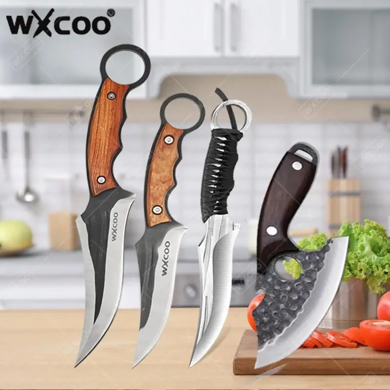 WXCOO Multifunctional Fruit Knife Stainless Steel Forged Butcher Knife Wooden Handle Boning Knife for Kitchen Meat Cleaver