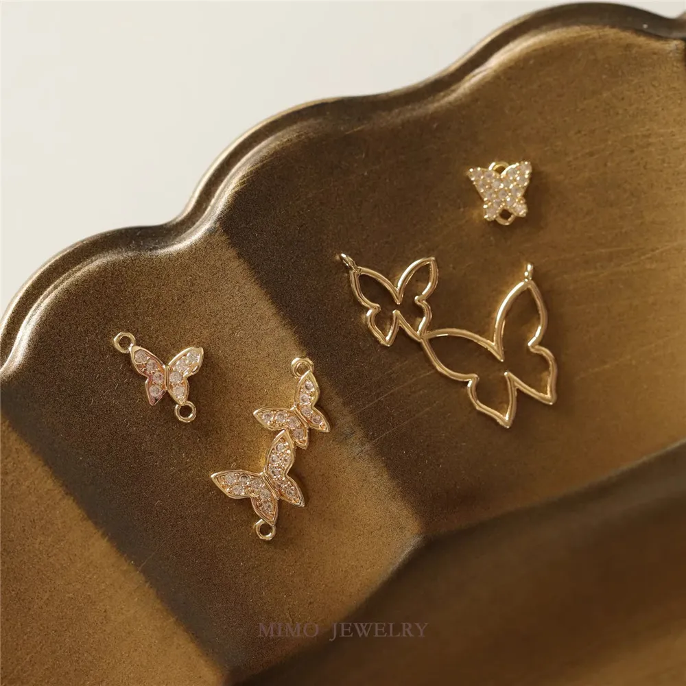 Copper-plated Gold Elegant Exquisite Double Hanging Micro-inlaid Butterfly Connection Pendant DIY Handmade Charm Accessories