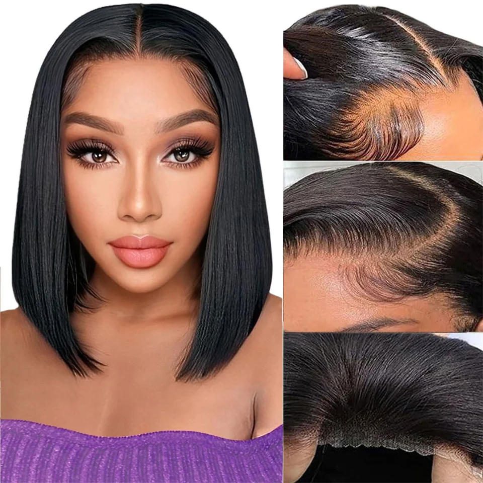 

Wear And Go Straight Bob Wig Human Hair Density200 Preplucked 4x4 HD Pre Cut Lace Straight Glueless Wig Human Hair Ready To Wear